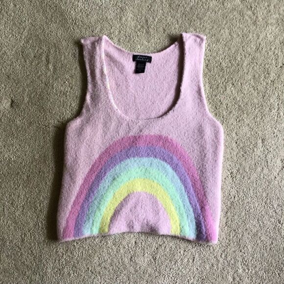 Sweet Society Pastel Rainbow Fuzzy Knit Crop Tank Top - Picture 3 of 7